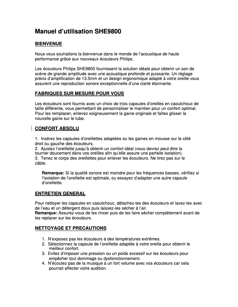 Página 1 del manual Manual de usuario Philips SHE9800