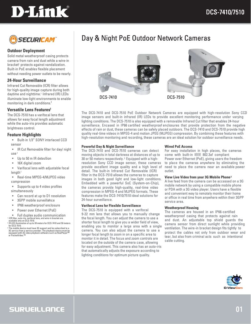 Page 1 de la notice Fiche technique D-Link DCS-7510