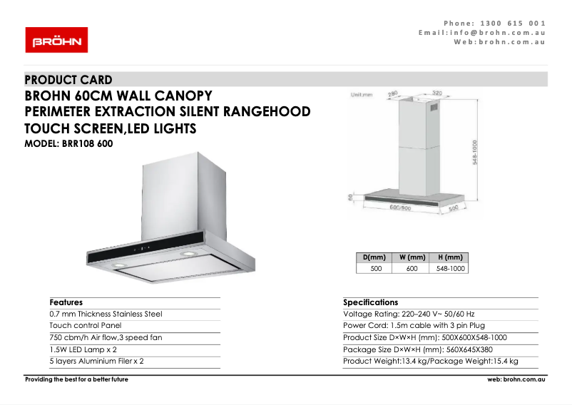 Page 1 de la notice Fiche technique Bröhn BRR108600