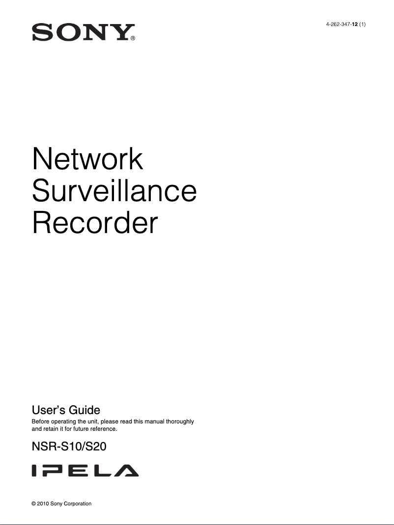 Page 1 de la notice Manuel utilisateur Sony IPELA NSR-S20