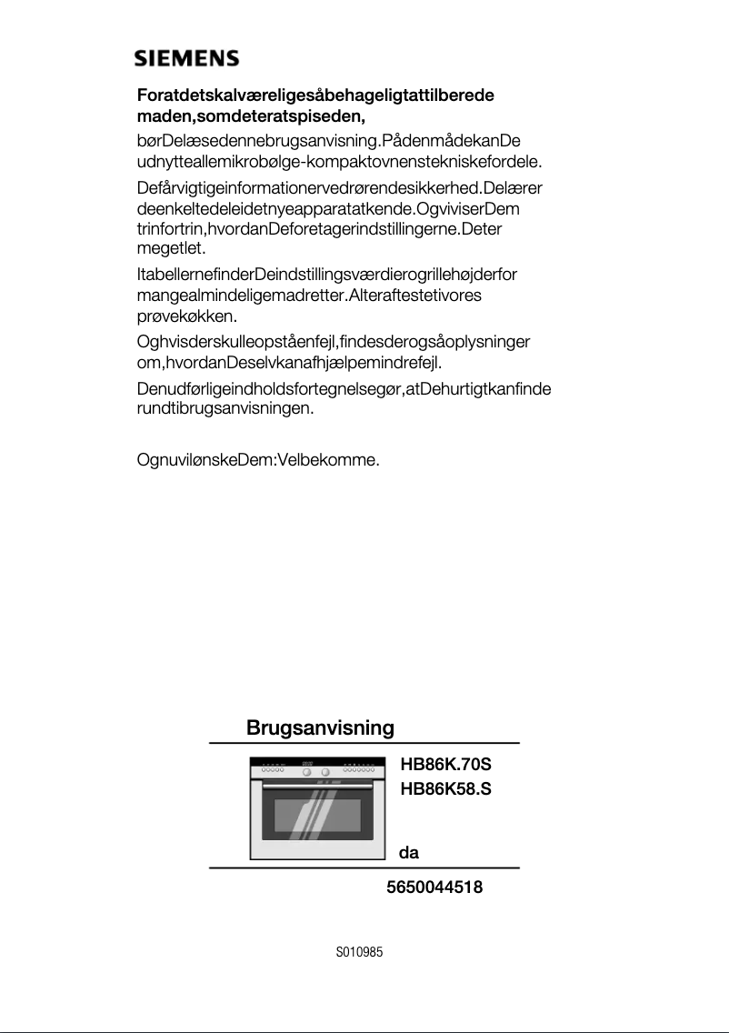Page 1 de la notice Manuel utilisateur Siemens HB86K570S