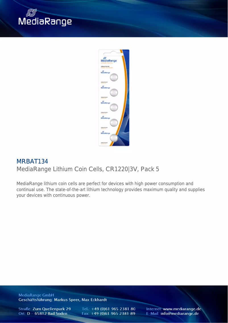 Page 1 of the manual User Manual MediaRange MRBAT134