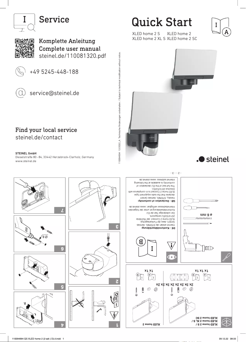 Page 1 de la notice Guide de démarrage rapide Steinel XLED home 2 XL S