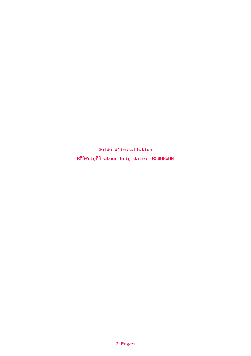 Page 1 de la notice Guide d'installation Frigidaire FRS6HR5HW