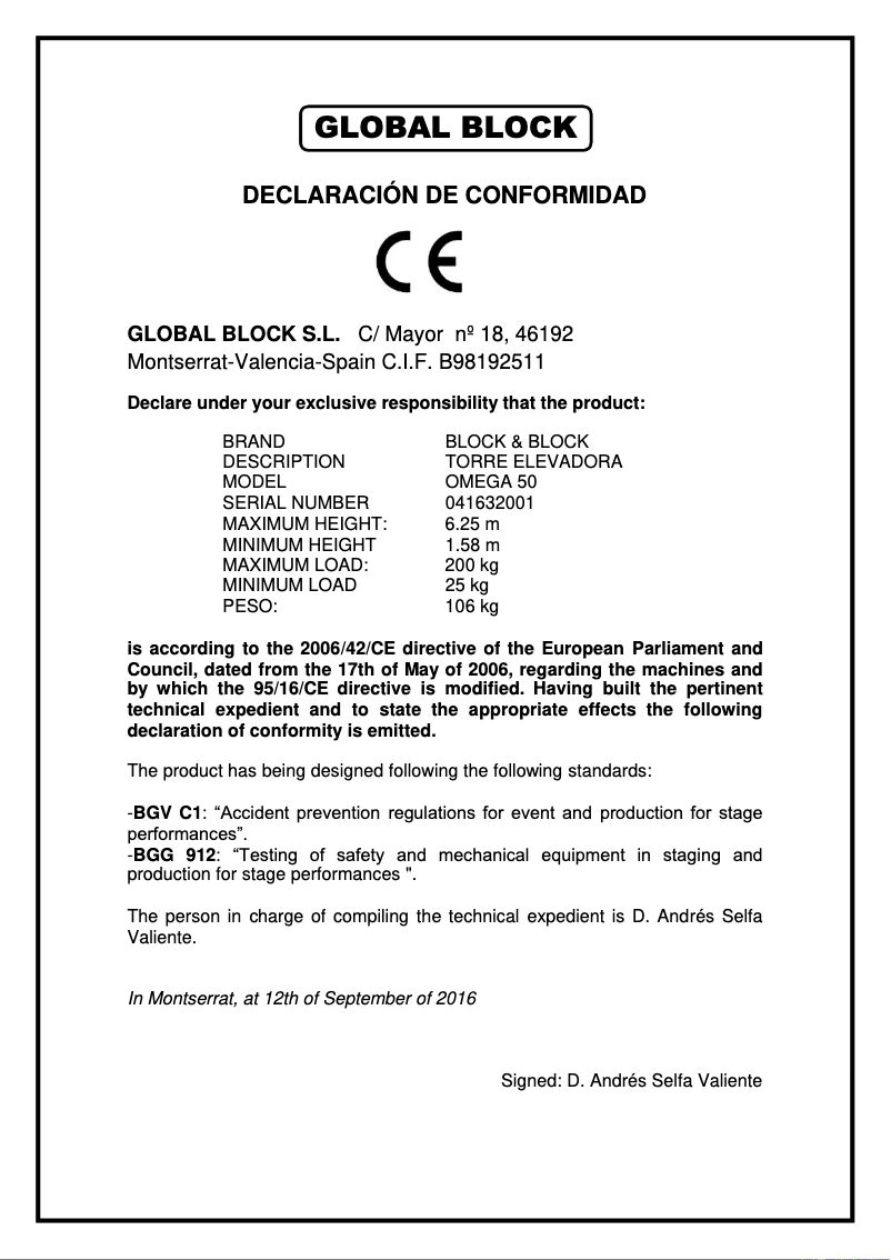 Page 1 de la notice Manuel utilisateur Block & Block OMEGA-50