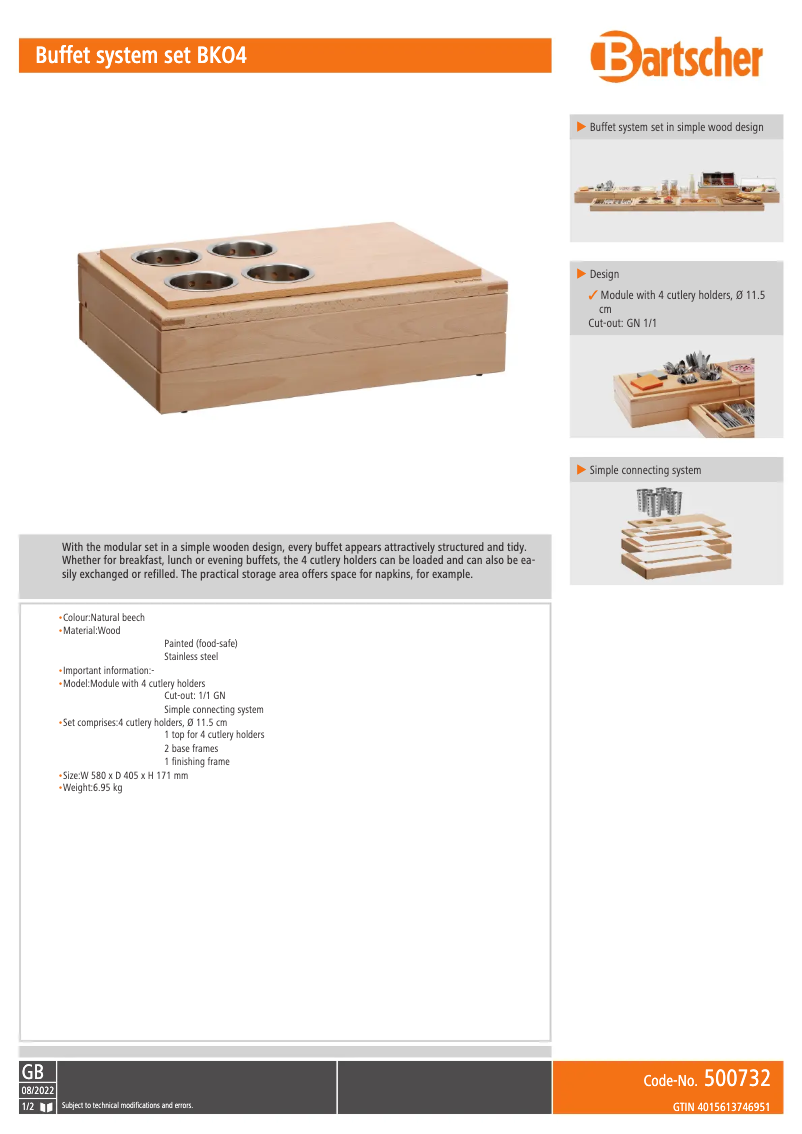 Page 1 de la notice Fiche technique Bartscher BKO4