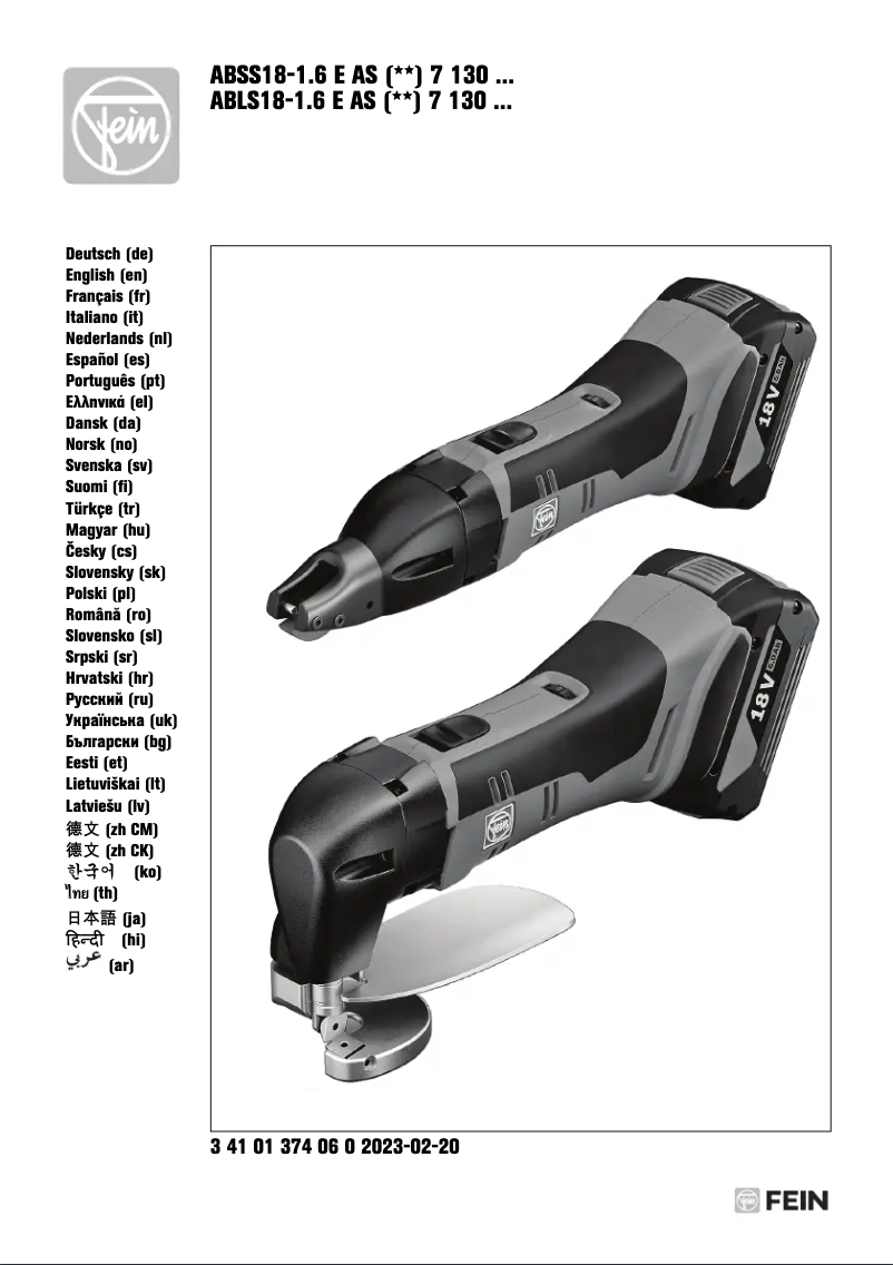 Page 1 de la notice Manuel utilisateur Fein ABLK 18 1.6 E AS