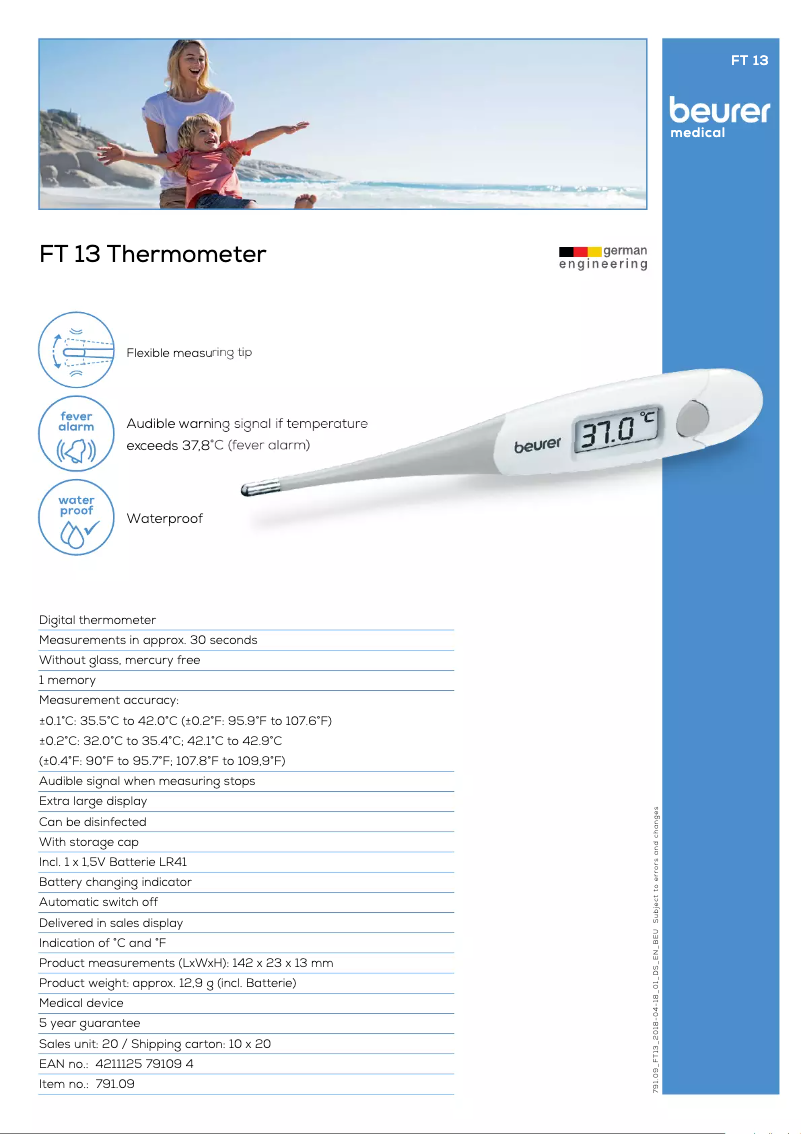 Page 1 de la notice Fiche technique Beurer FT 13