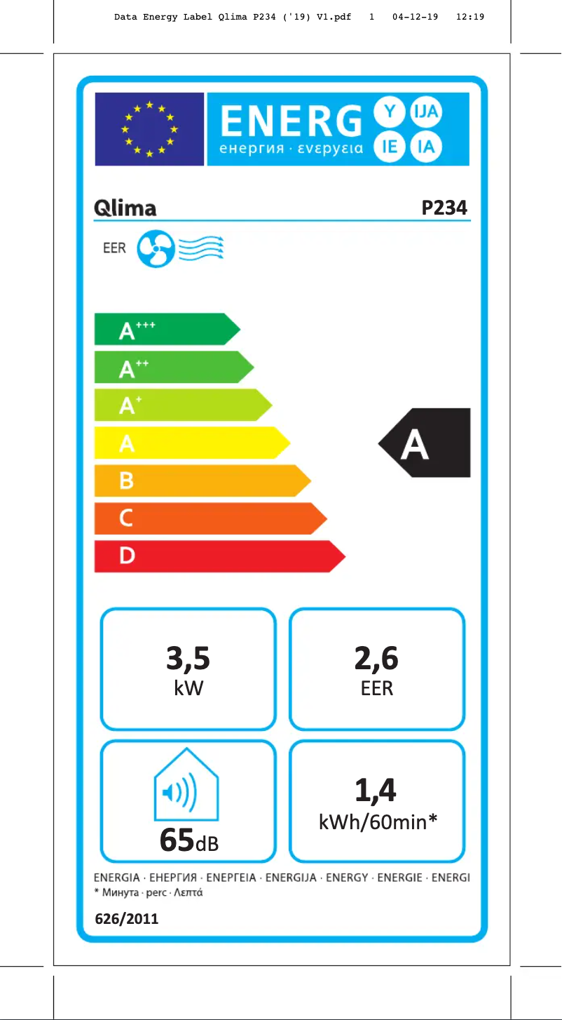 Page 1 of the manual Energy Label Qlima P234