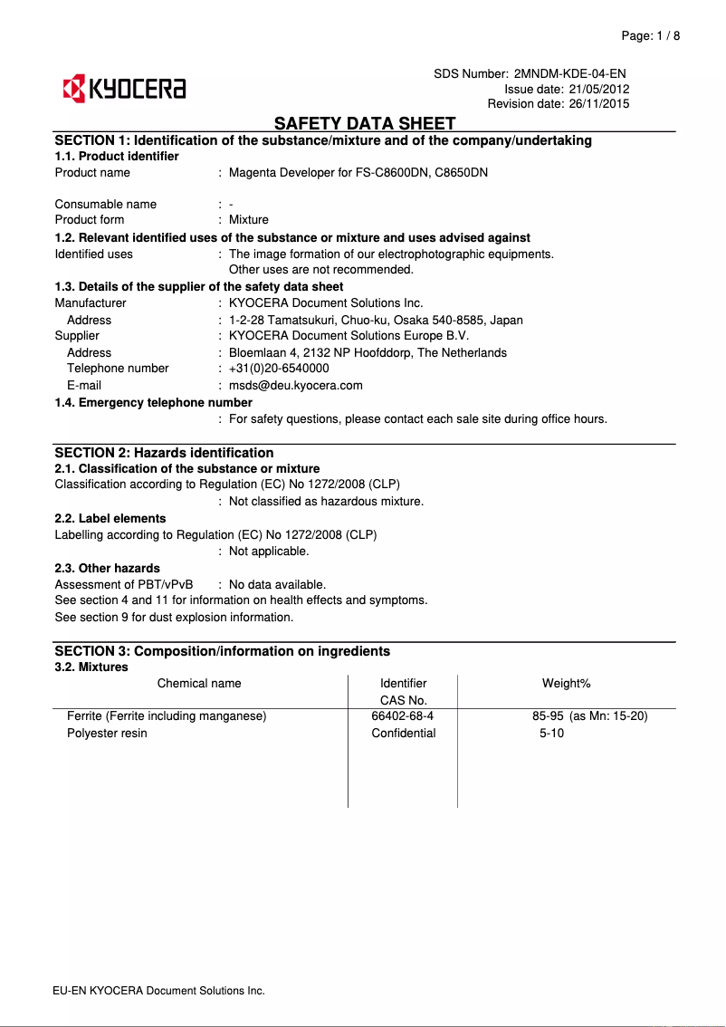 Page 1 de la notice Instructions de sécurité Kyocera FS-C8650DN