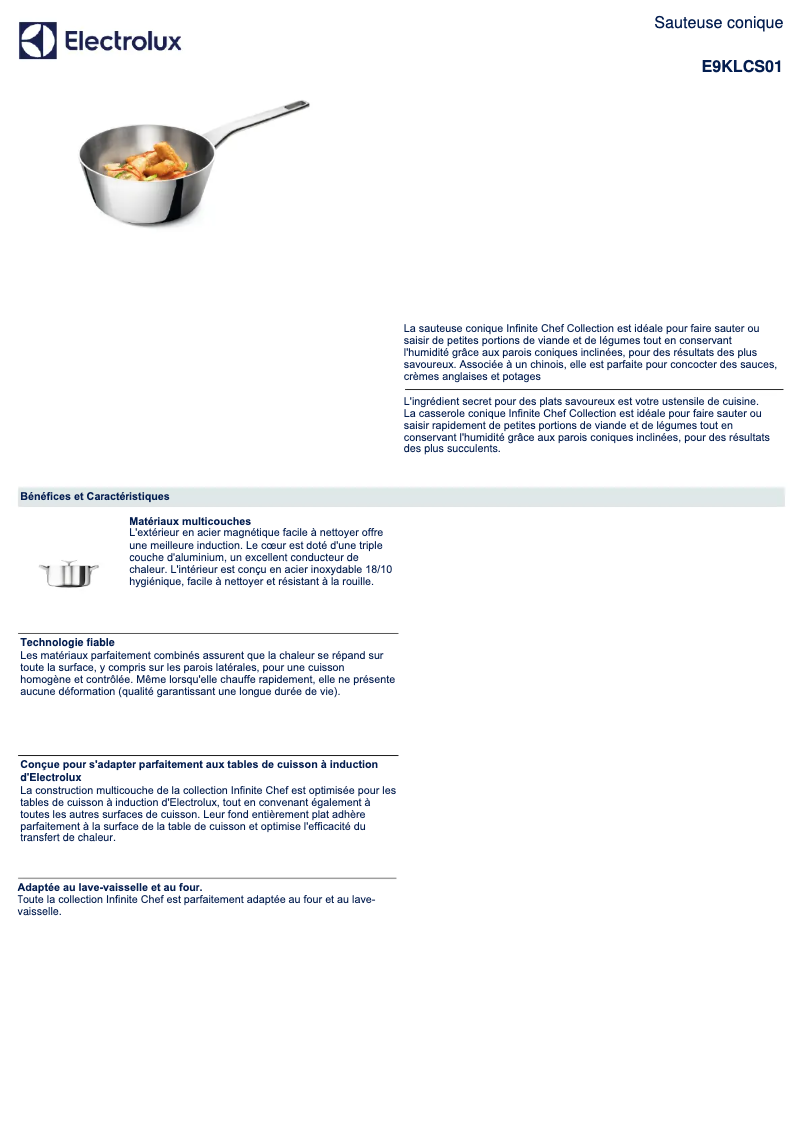 Page 1 de la notice Fiche technique Electrolux E9KLCS01