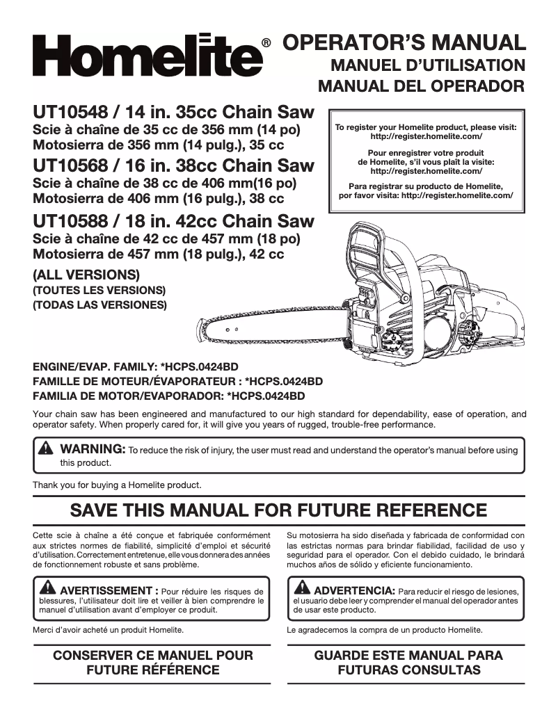 Page 1 de la notice Manuel utilisateur Homelite UT10680