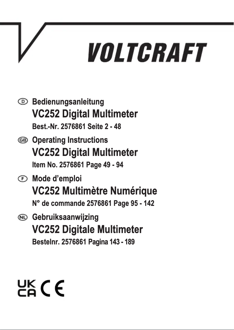 Page 1 de la notice Manuel utilisateur Voltcraft VC252