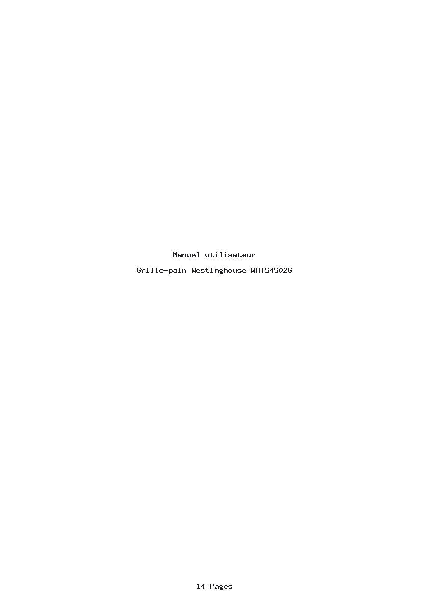 Page 1 de la notice Manuel utilisateur Westinghouse WHTS4S02G