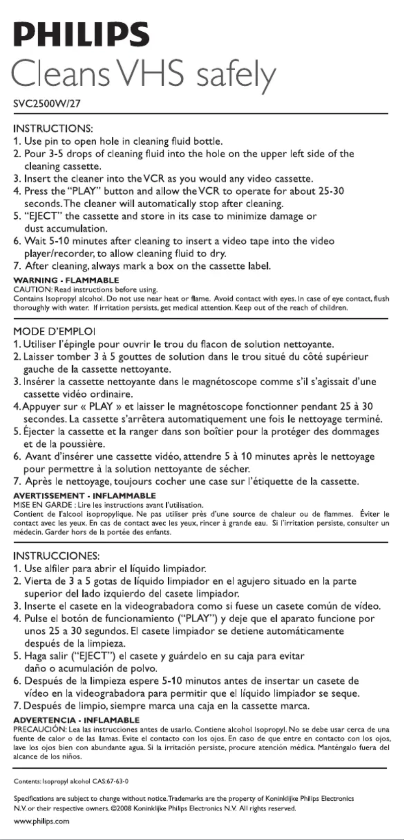 Page 1 de la notice Manuel utilisateur Philips SVC2500W