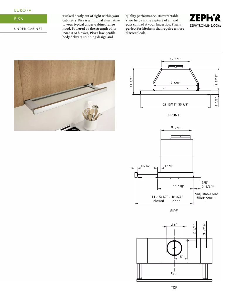 Página 1 del manual Ficha técnica Zephyr ZPIE36AG290