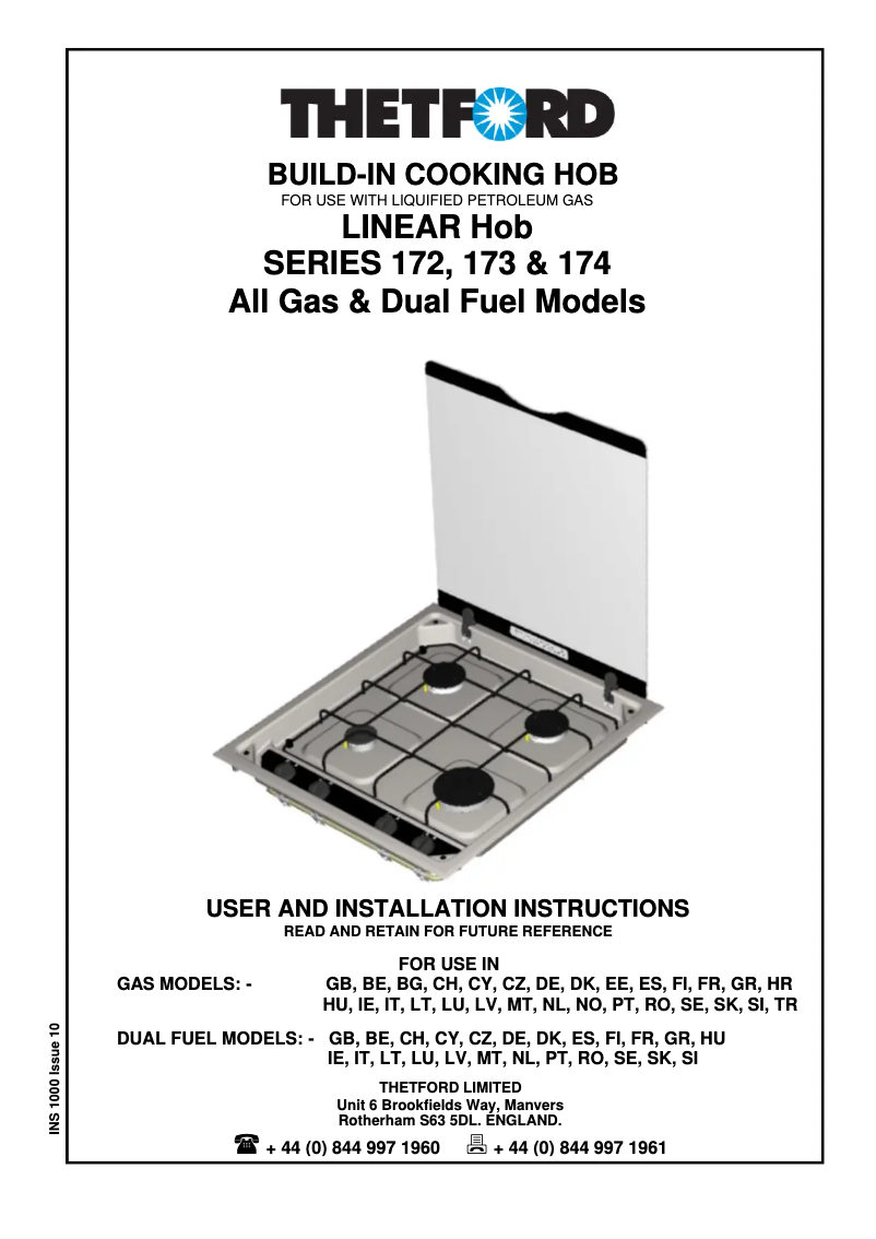 Page 1 de la notice Manuel utilisateur Thetford Linear SHB172