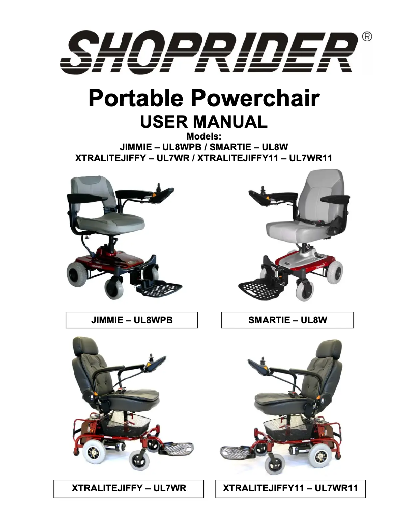Page 1 de la notice Manuel utilisateur Shoprider Smartie UL8W