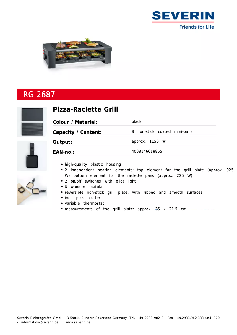 Page 1 de la notice Fiche technique Severin RG 2687