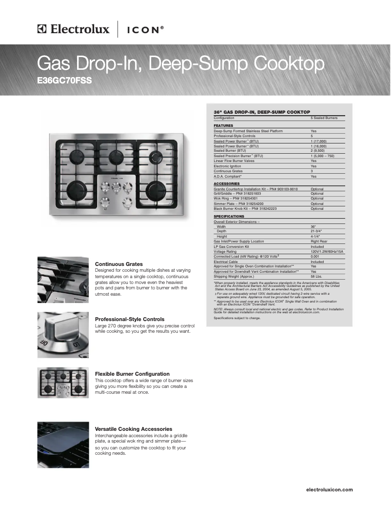 Page 1 de la notice Fiche technique Electrolux E36GC70FSS