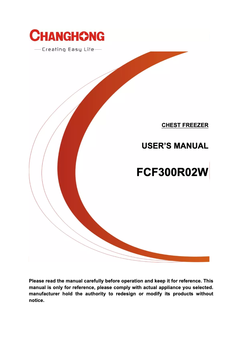 Page 1 de la notice Manuel utilisateur Changhong FCF200R02W