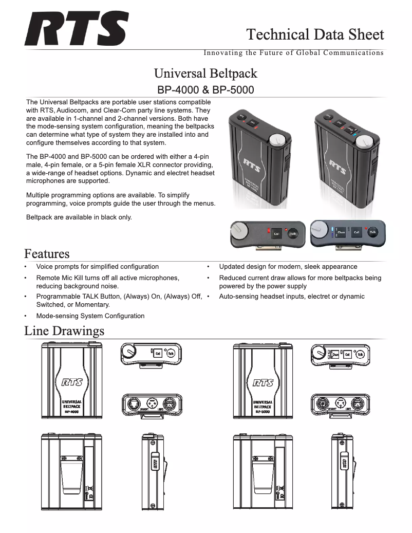 Page 1 de la notice Fiche technique RTS BP-5000