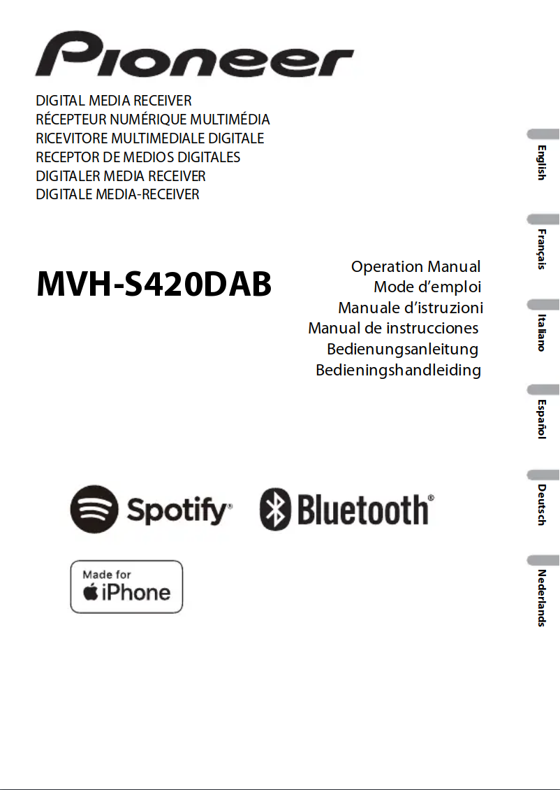 Page 1 de la notice Manuel utilisateur Pioneer MVH-S420DAB