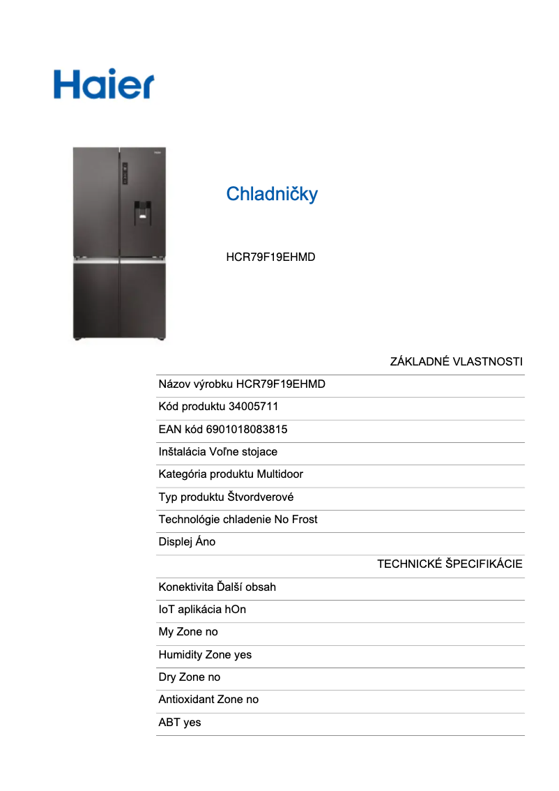 Page 1 de la notice Label énergétique Haier HCR79F19EHMD