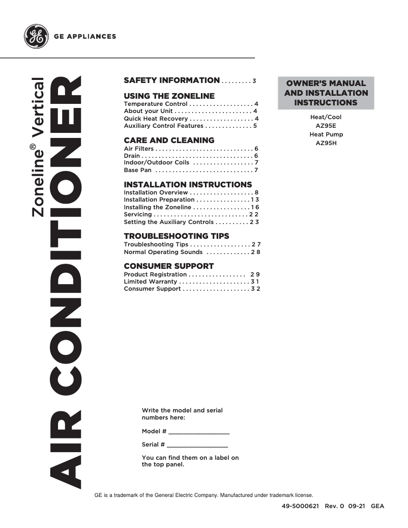 Page 1 de la notice Guide d'installation GE AZ95H09DAC