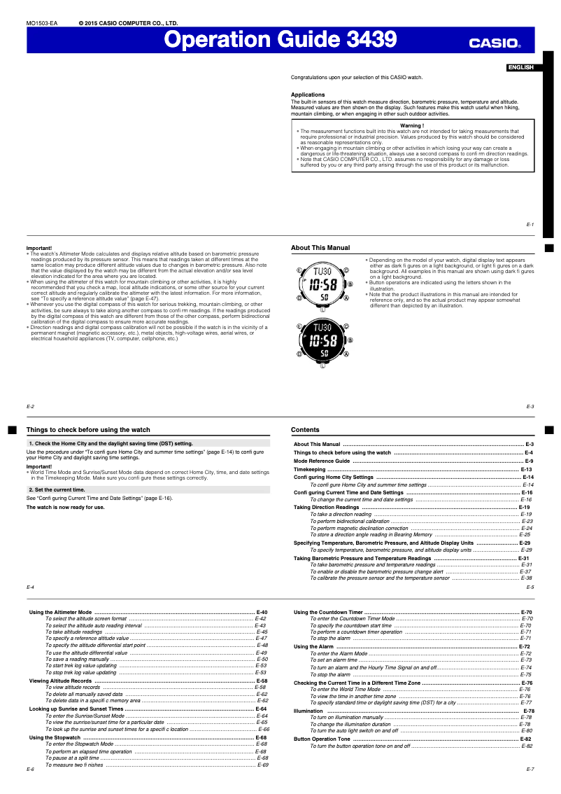 Page 1 de la notice Manuel utilisateur Casio 3439