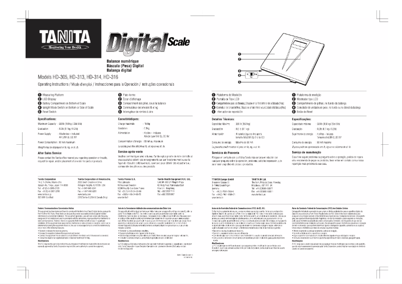 Page 1 de la notice Manuel utilisateur Tanita HD-314