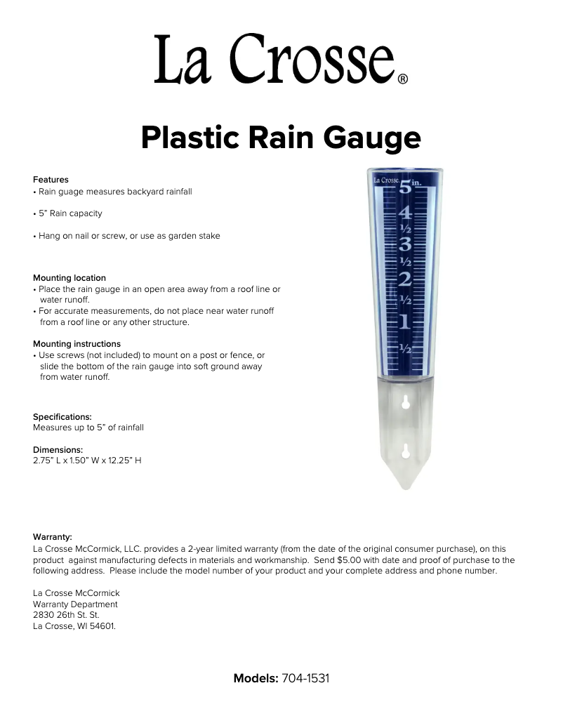 Page 1 de la notice Manuel utilisateur La Crosse Technology 704-1531