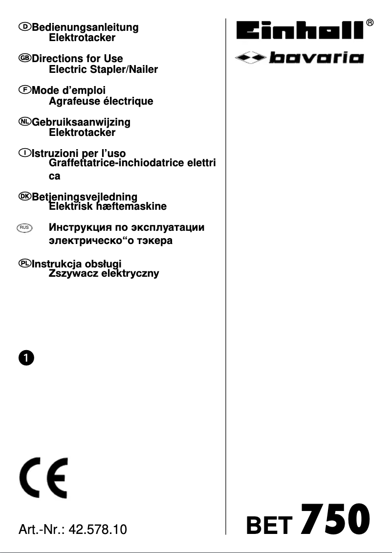 Page 1 de la notice Manuel utilisateur Bavaria by Einhell BET 750