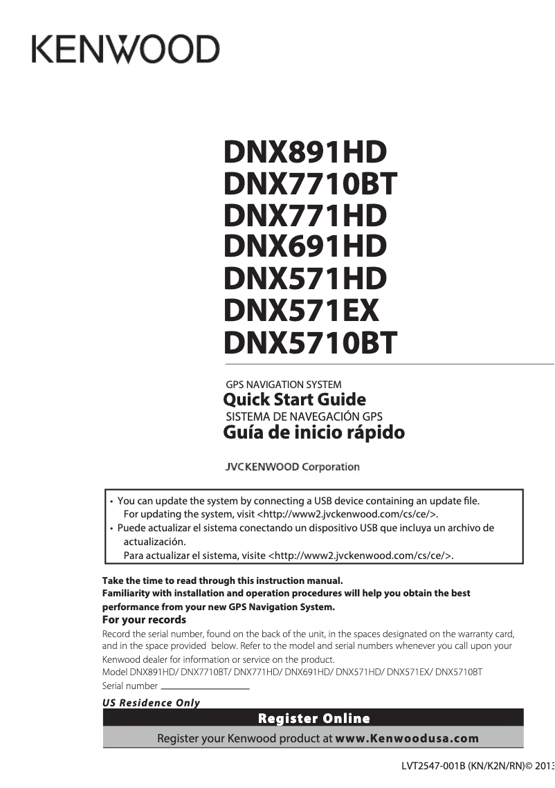 Page 1 de la notice Manuel utilisateur Kenwood DNX771BT