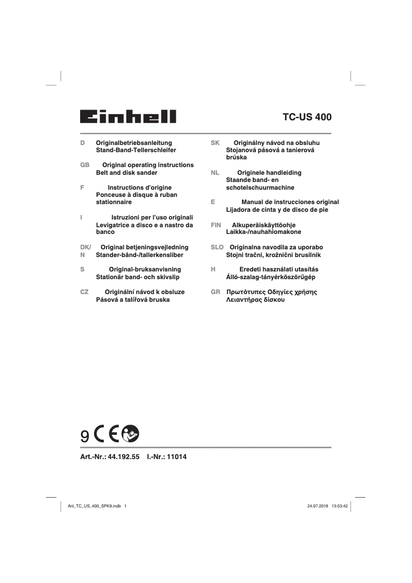 Page 1 de la notice Manuel utilisateur Einhell TC-US 400
