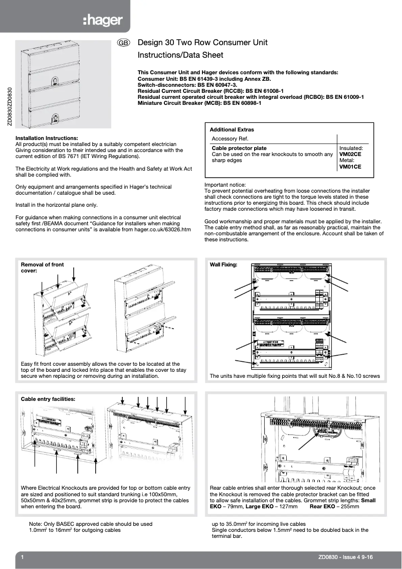 Page 1 de la notice Manuel utilisateur Hager VM11010K
