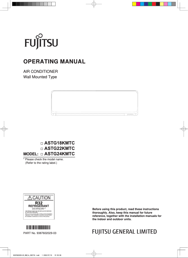 Page 1 de la notice Manuel utilisateur Fujitsu Lifestyle ASTG24KMTC