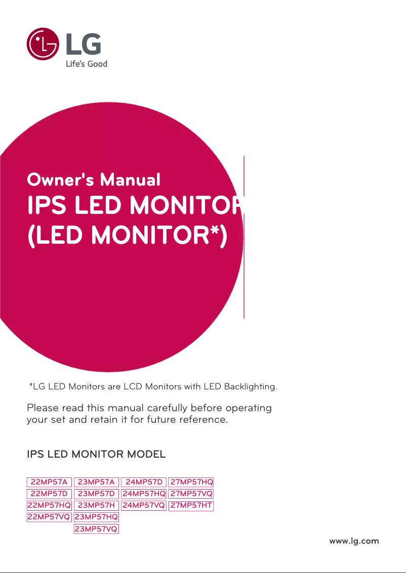 Page 1 de la notice Manuel utilisateur LG 23MP57D
