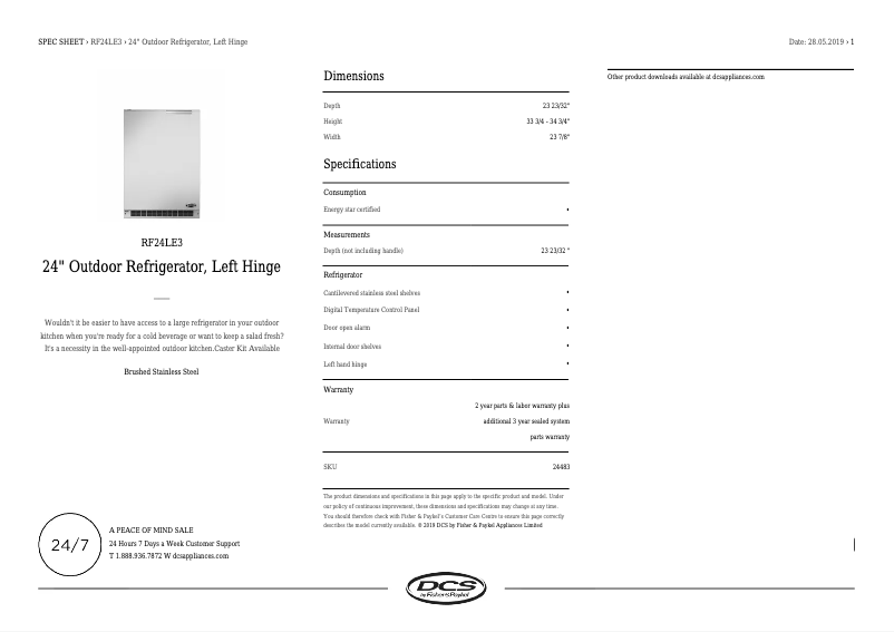 Page 1 de la notice Fiche technique DCS RF24LE3