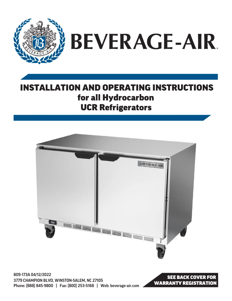 Page 1 de la notice Manuel utilisateur Beverage-Air UCR20HC-25-24-104