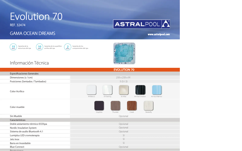 Page 1 de la notice Fiche technique AstralPool Evolution 70