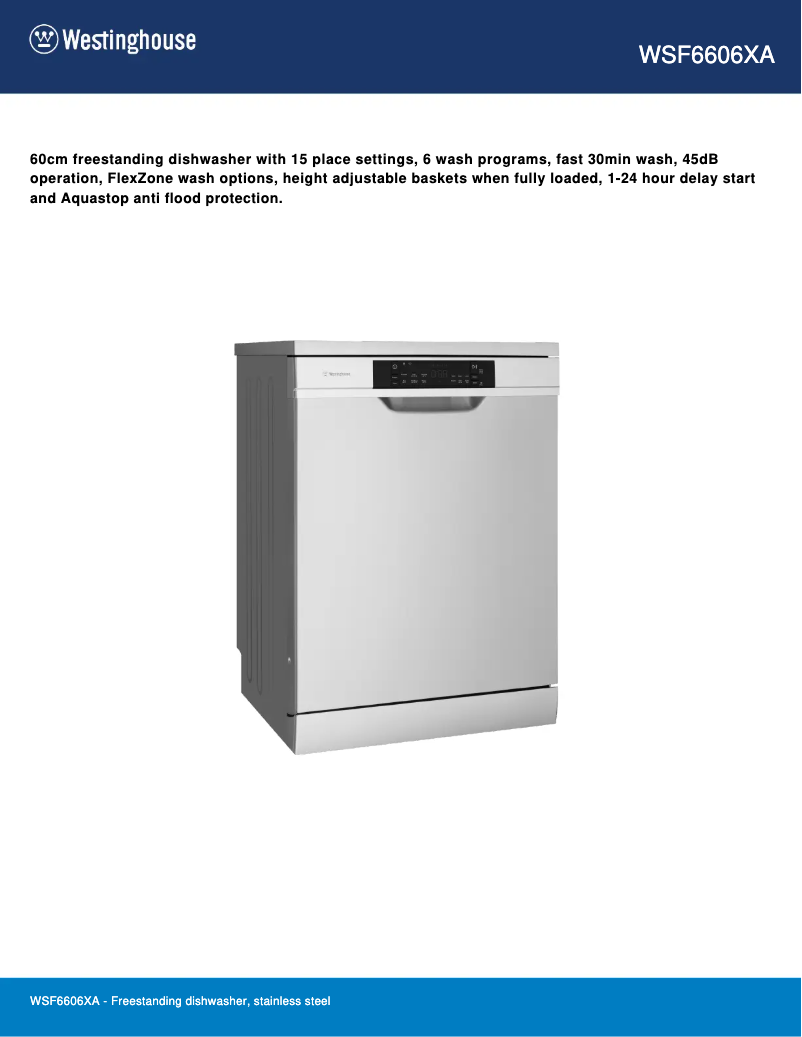 Page 1 of the manual Technical Sheet Westinghouse WSF6606XA