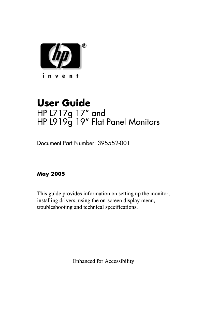 Page 1 de la notice Manuel utilisateur HP L919G