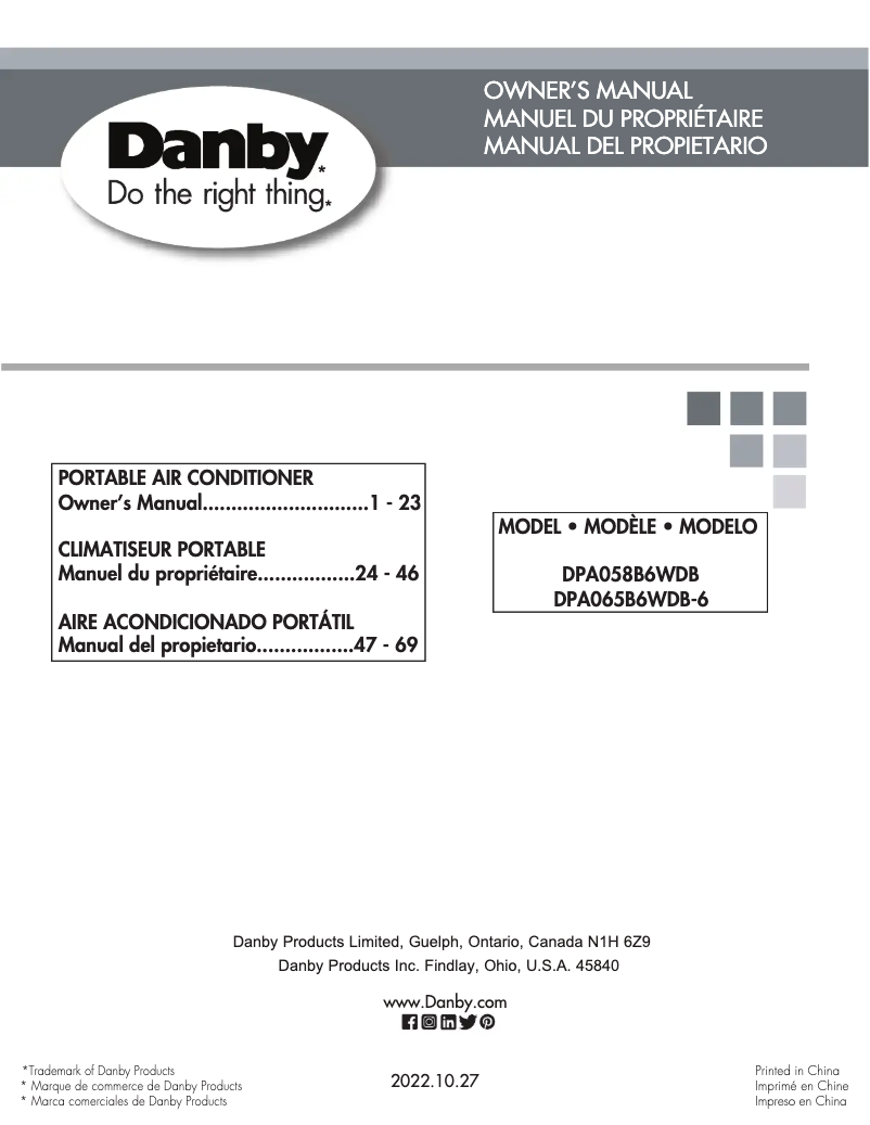 Page 1 de la notice Manuel utilisateur Danby DPA065B6WDB-6