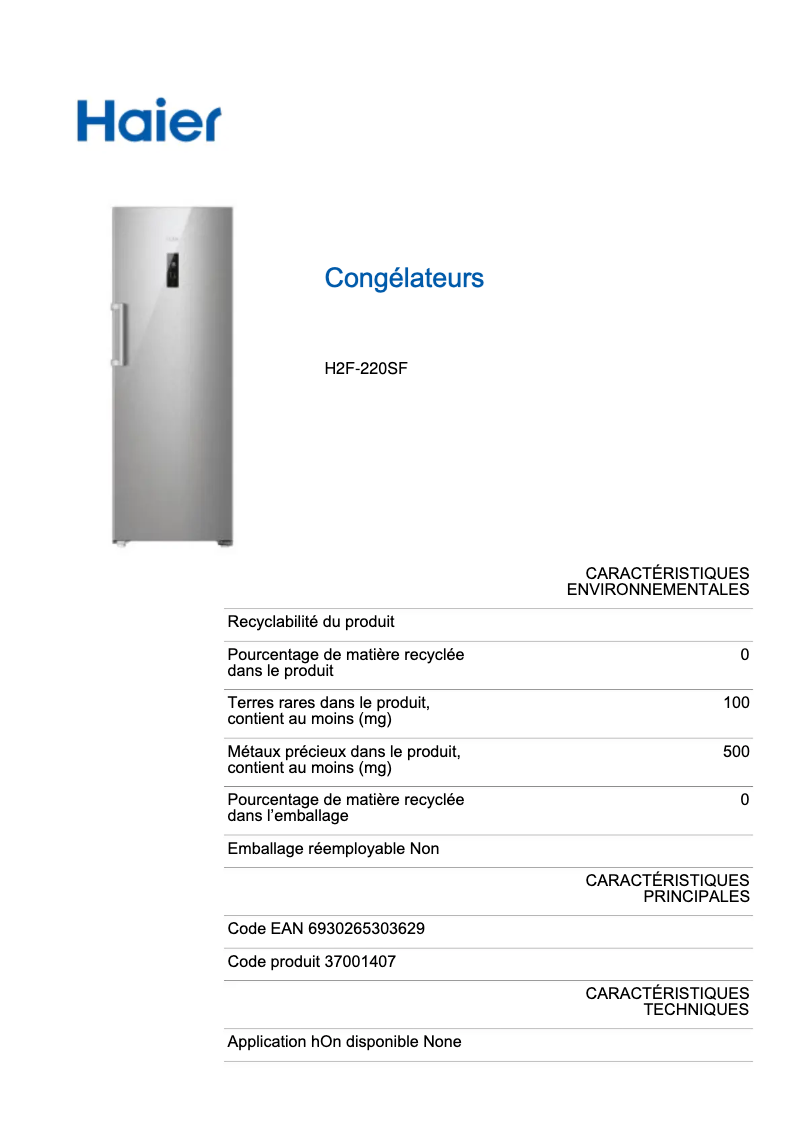 Página 1 del manual Etiqueta energética Haier H2F-220SF
