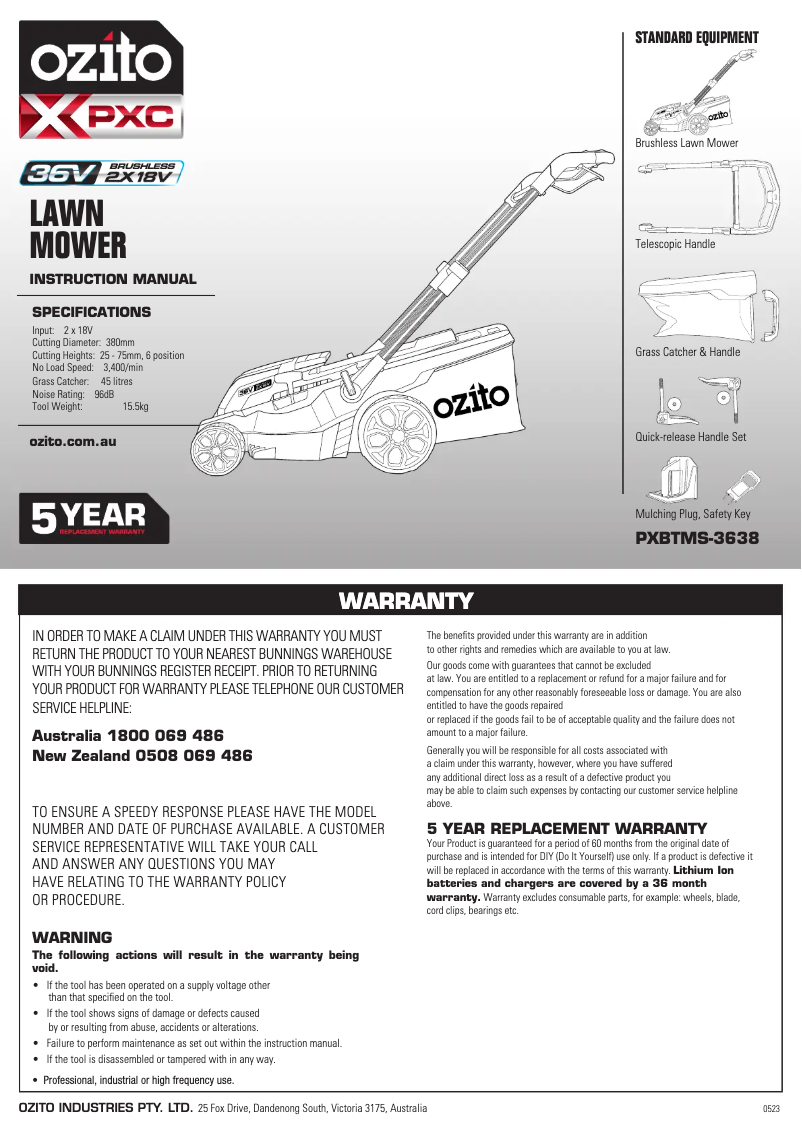 Page 1 de la notice Manuel utilisateur Ozito PXBTMK-2438