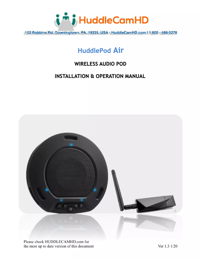 Page 1 de la notice Manuel utilisateur HuddleCamHD HuddlePod Air