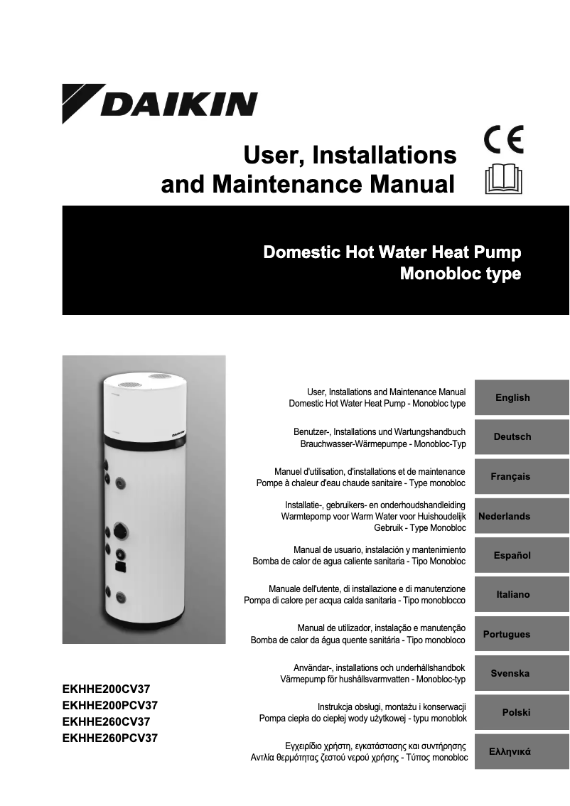 Page 1 de la notice Manuel utilisateur Daikin EKHHE260PCV37
