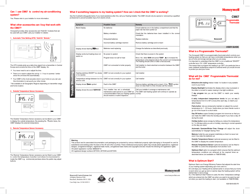 Page 1 de la notice Manuel utilisateur Honeywell CM67