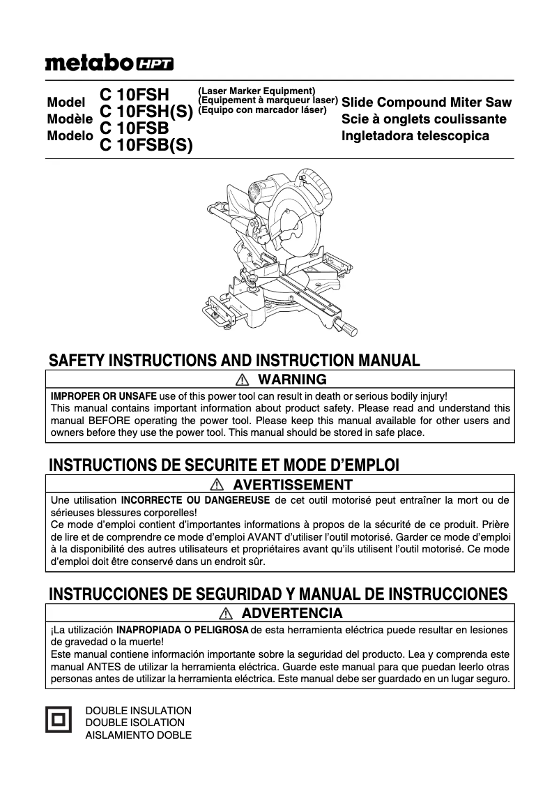 Page 1 de la notice Manuel utilisateur HiKOKI C10FSH